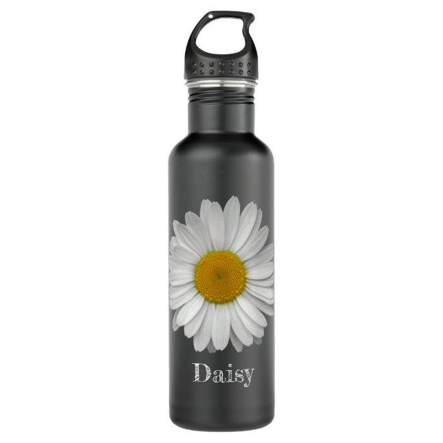 Simple Modern Elegant Daisy Flower with Name Stainless Steel Water Bottle (Front)