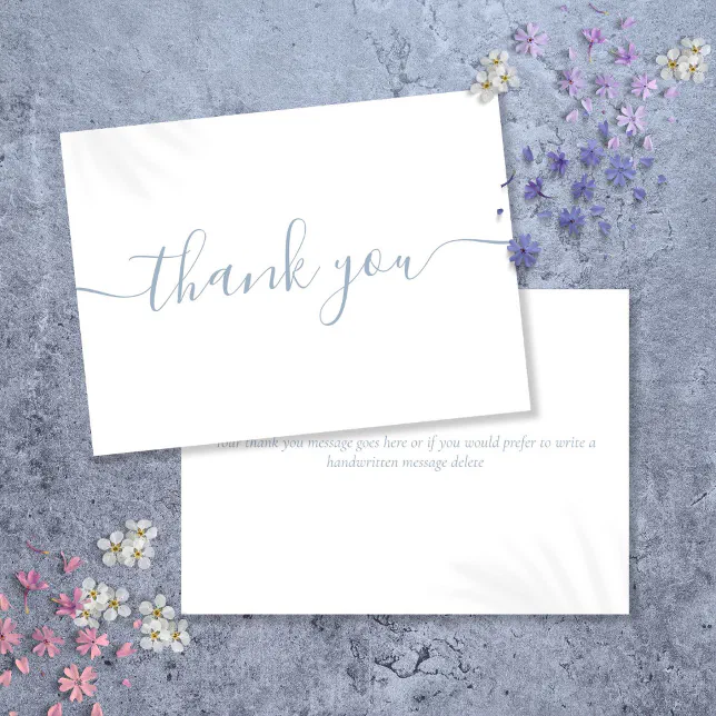 Simple Modern Elegant Dusty Blue Script Thank You Card | Zazzle