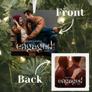 Simple Modern Elegant Editable Color Engaged Photo Metal Ornament