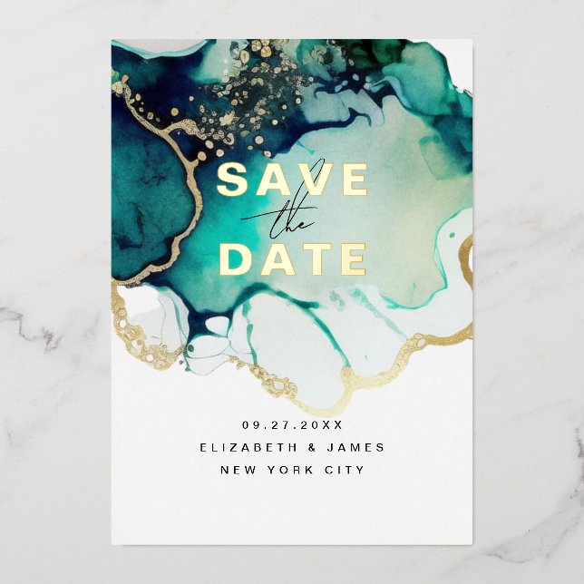 Simple Modern Elegant Emerald Green Save The Date  Foil Invitation (Front)