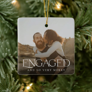 Simple Modern Elegant Engaged 2 Photo Christmas Ceramic Ornament