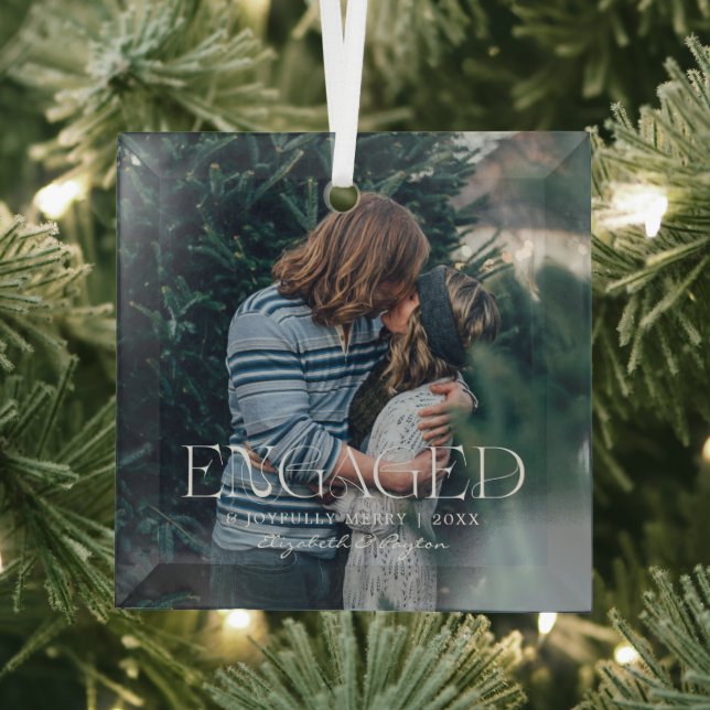 Simple Modern Elegant Engaged Photo | Christmas Glass Ornament (Insitu)