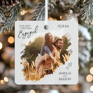 Simple Modern Elegant Engaged Photo Christmas Metal Ornament