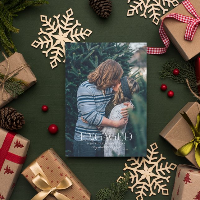 Simple Modern Elegant Engaged Photo | Christmas  Note Card (Creator Uploaded)