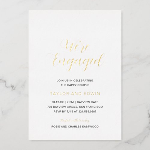 Simple Modern Elegant Engagement Party Gold Foil Invitation