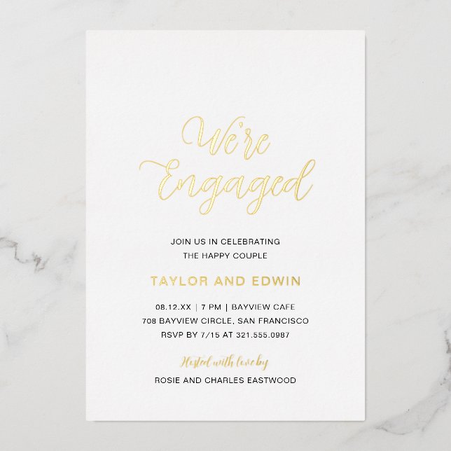 Simple Modern Elegant Engagement Party Gold Foil Invitation (Front)