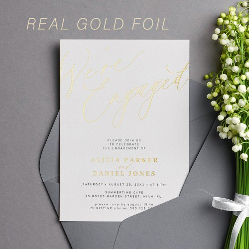 Simple modern elegant engagement party gold foil invitation