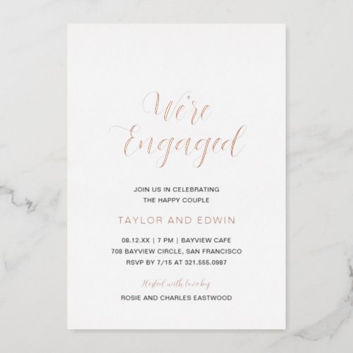 Simple Modern Elegant Engagement Party Rose Gold Foil Invitation