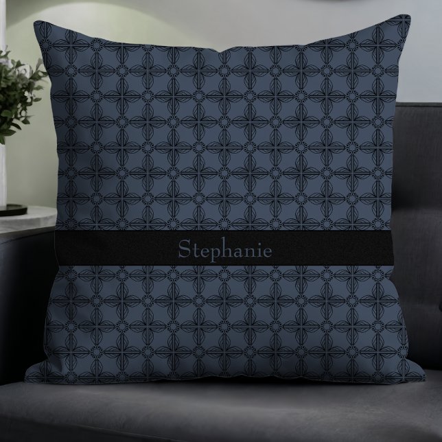Simple Modern Elegant Floral Monogram Blue Gray Throw Pillow (Creator Uploaded)