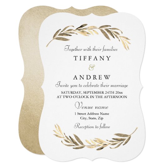 Simple Modern Elegant Gold Leaf Wedding Invitation Zazzle Simple Modern Elegant Gold Leaf Wedding Invitation