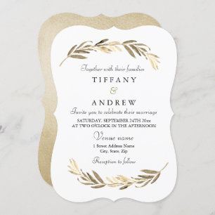 Simple Modern Elegant Gold Leaf Wedding Invitation