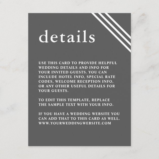 Simple Modern Elegant Gray Wedding Details Enclosure Card (Front)