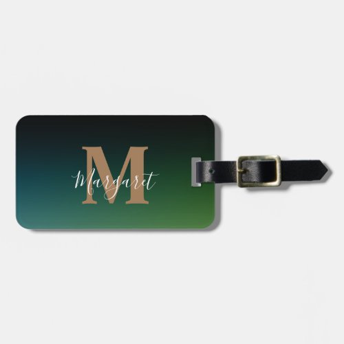 Simple Modern Elegant Green Gold Monogrammed Name Luggage Tag