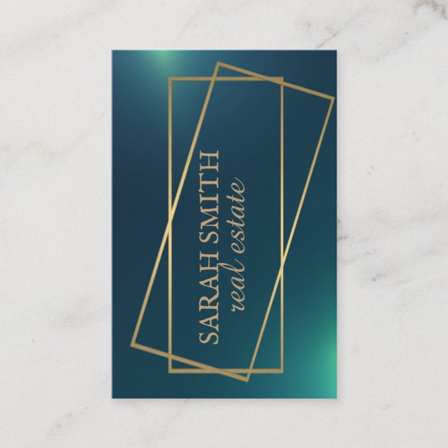 Simple Modern  Elegant Green Golden Real Estate Business Card (Front)