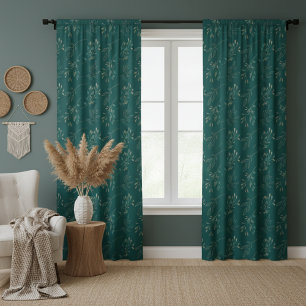 Simple Modern Elegant Leaves Dark Teal Blackout Curtains