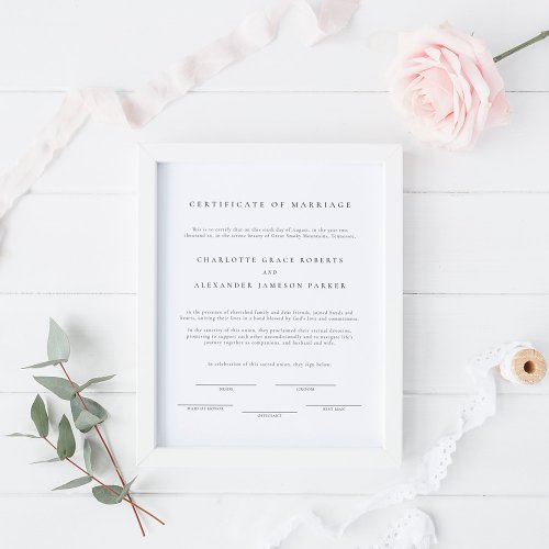 Simple Modern Elegant Marriage Certificate Poster