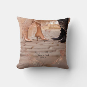 Simple Modern Elegant Married 2 Photo Christmas Throw Pillow
