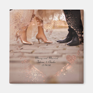 Simple Modern Elegant Married Photo Christmas Magnet
