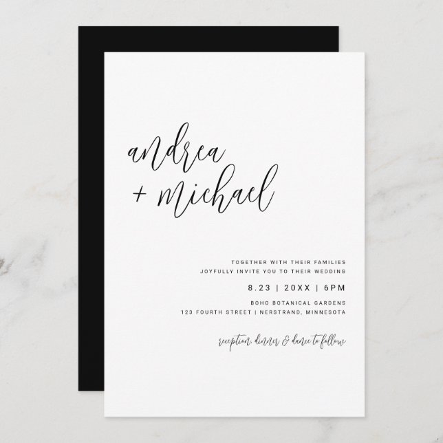 Simple Modern Elegant Minimalist Script Wedding Invitation (Front/Back)