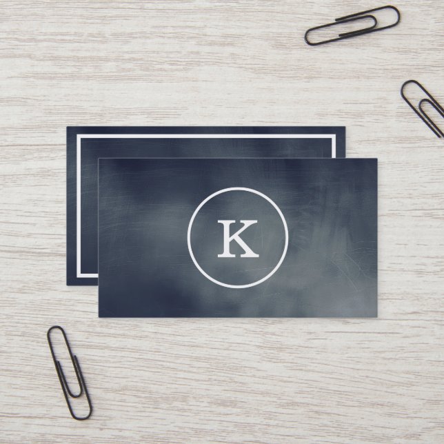 Simple Modern Elegant Monogram Black Chalkboard Business Card (Front/Back In Situ)