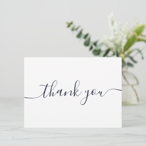 Simple Modern Elegant Navy Blue Script Thank You Card | Zazzle