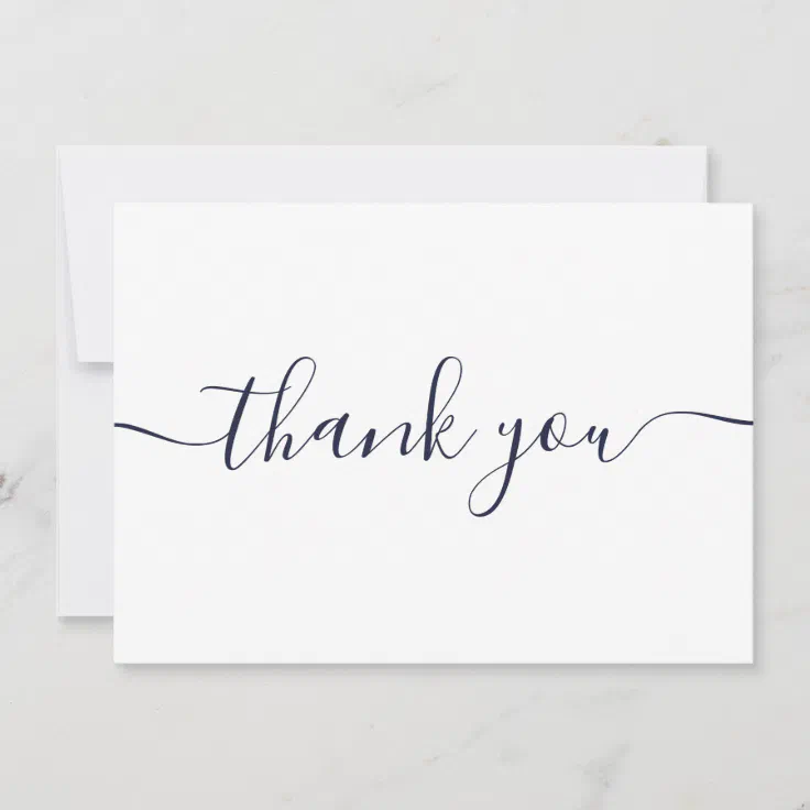 Simple Modern Elegant Navy Blue Script Thank You Card | Zazzle