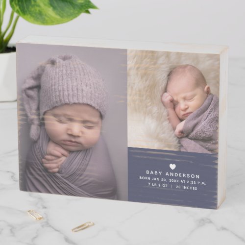 Simple Modern Elegant Newborn Baby Photo Collage Wooden Box Sign