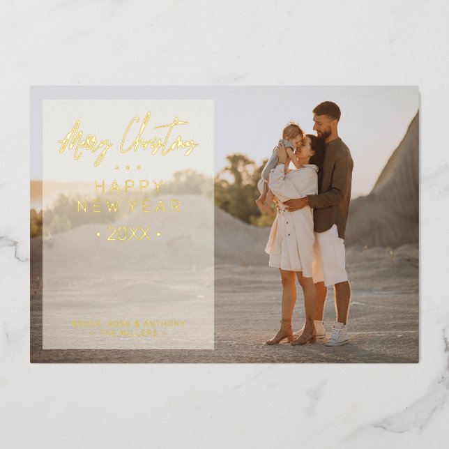 Simple Modern Elegant Photo Christmas Photo Family Foil Invitation (Front)