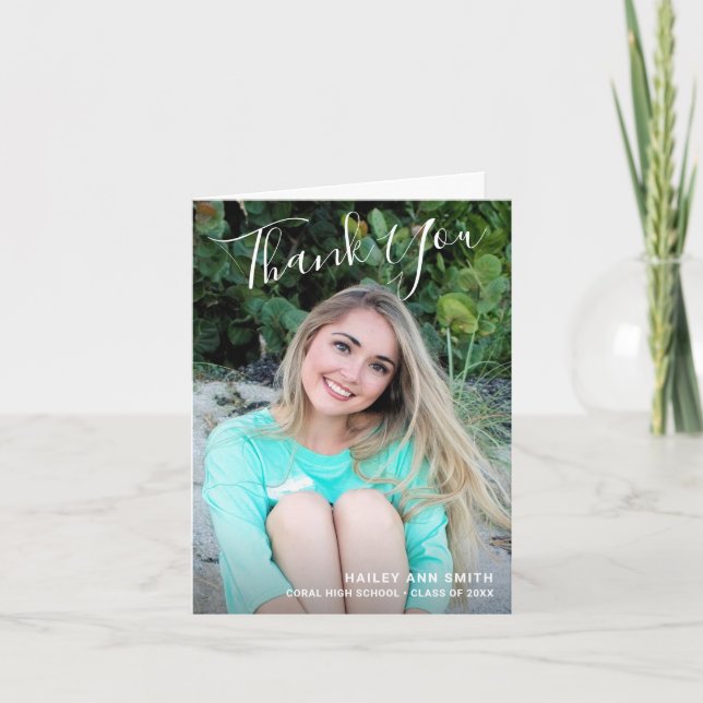 Simple Modern Elegant Photo Graduation  Thank You Card (Front)