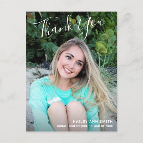 Simple Modern Elegant Photo Graduation Thank You Postcard