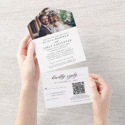 Simple Modern Elegant Photo RSVP QR Code Wedding All In One Invitation ...