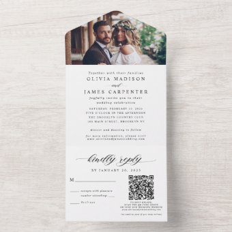 Simple Modern Elegant Photo RSVP QR Code Wedding All In One Invitation ...