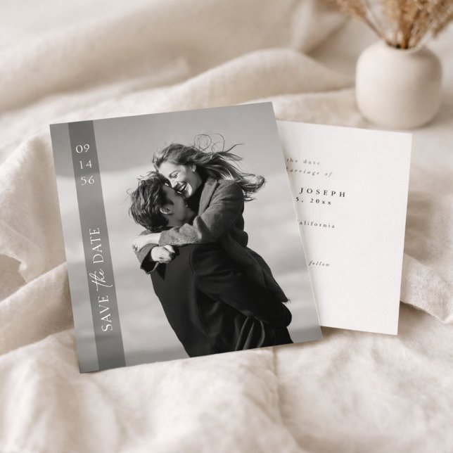 Simple Modern Elegant Photo Vertical Date Wedding Save The Date (Creator Uploaded)
