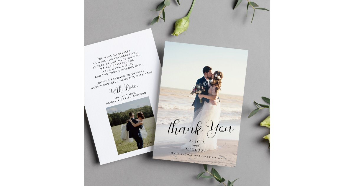 Simple modern elegant photo wedding thank you card | Zazzle