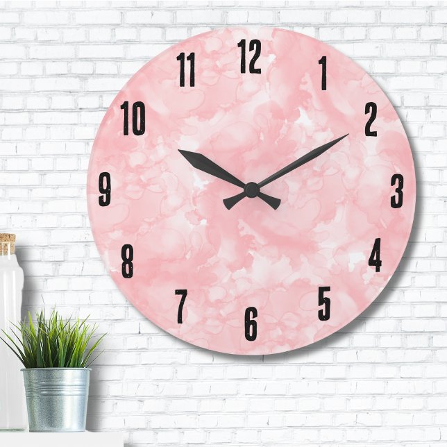 Simple Modern Elegant Pink Large Clock (Simple Modern Aesthetic Elegant Pink Watercolor Large Clock)