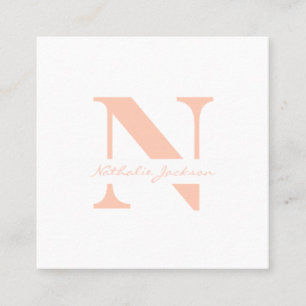 Simple modern elegant plain peach monogrammed square business card