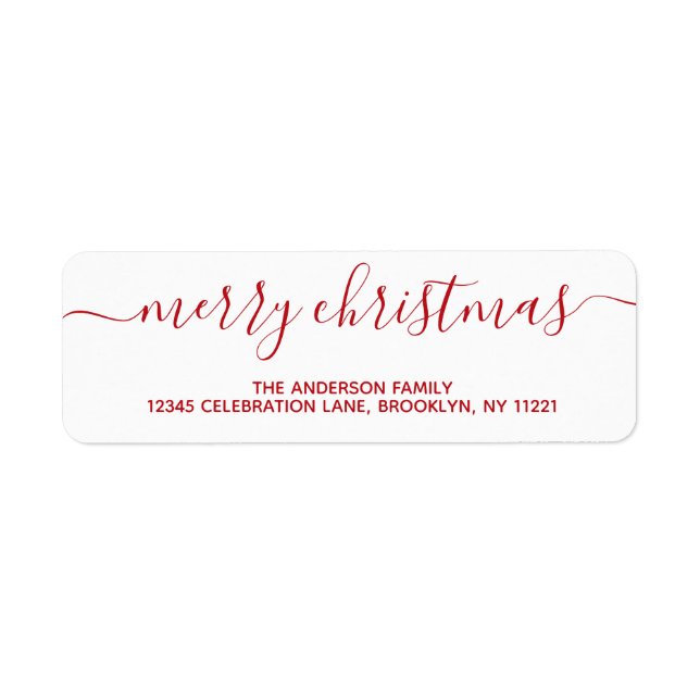 Simple Modern Elegant Red Merry Christmas Script Label (Front)