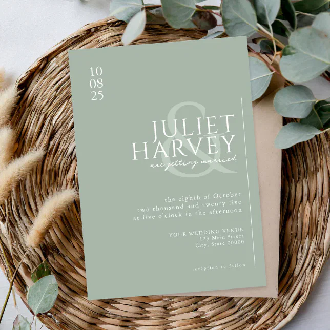 Simple Modern Elegant Sage Green Wedding Invitation | Zazzle