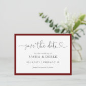 Simple Modern Elegant Save the Date Burgundy (Standing Front)