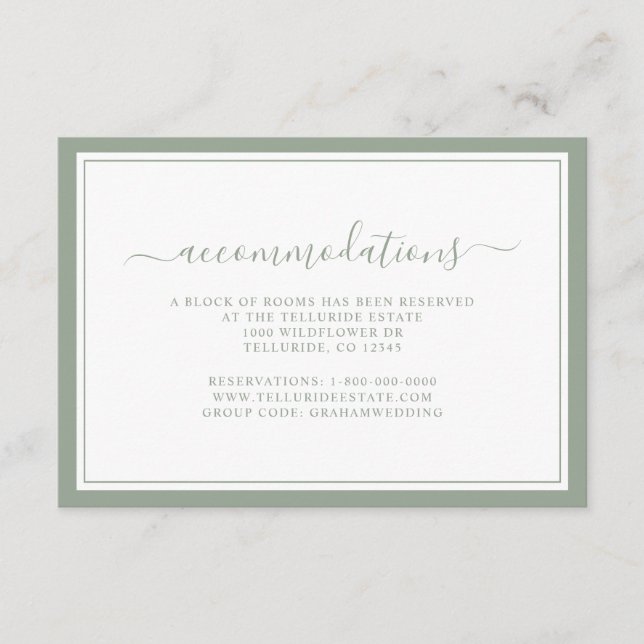 Simple Modern Elegant Script Accommodations  Enclosure Card (Front)