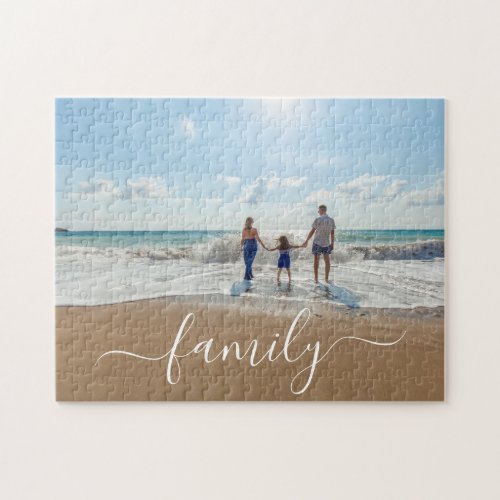 Simple Modern Elegant Script Family Photo Jigsaw Puzzle