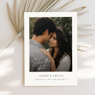 Simple Modern Elegant Script Photo Wedding Save The Date