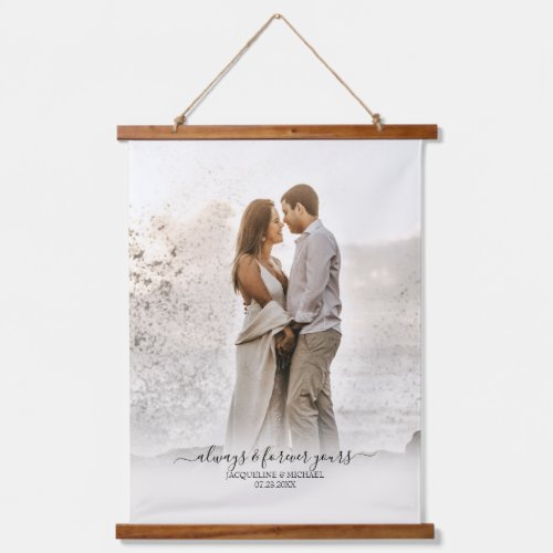 Simple Modern Elegant Script Wedding Photo Banner Hanging Tapestry