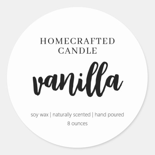 Simple Modern Elegant Script White Candle Label