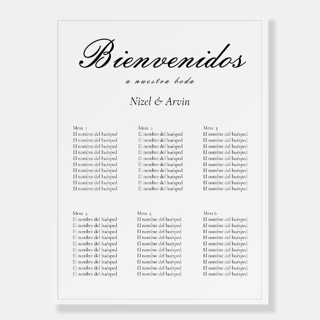 Simple Modern Elegant Spanish Bienvenidos Boda Foam Board (Front)