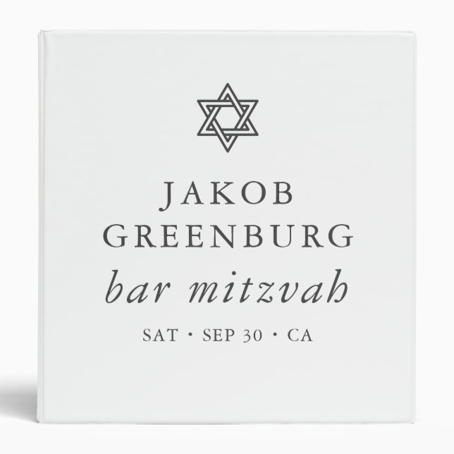Simple Modern Elegant Star of David Bar Mitzvah 3 Ring Binder (Front)