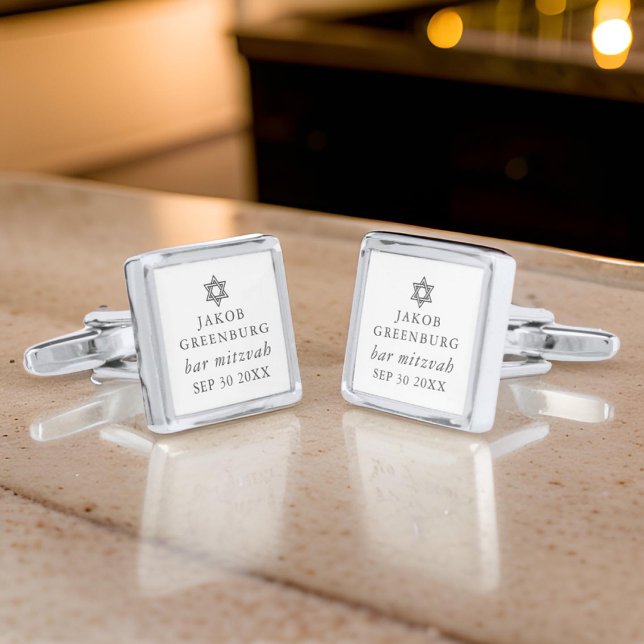 Simple Modern Elegant Star of David Bar Mitzvah Cufflinks (Creator Uploaded)