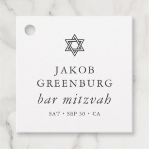 Simple Modern Elegant Star of David Bar Mitzvah Favor Tags