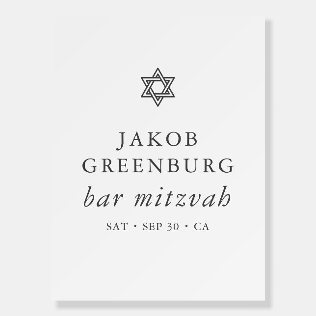 Simple Modern Elegant Star of David Bar Mitzvah Foam Board (Front)