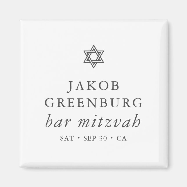 Simple Modern Elegant Star of David Bar Mitzvah Magnet (Front)